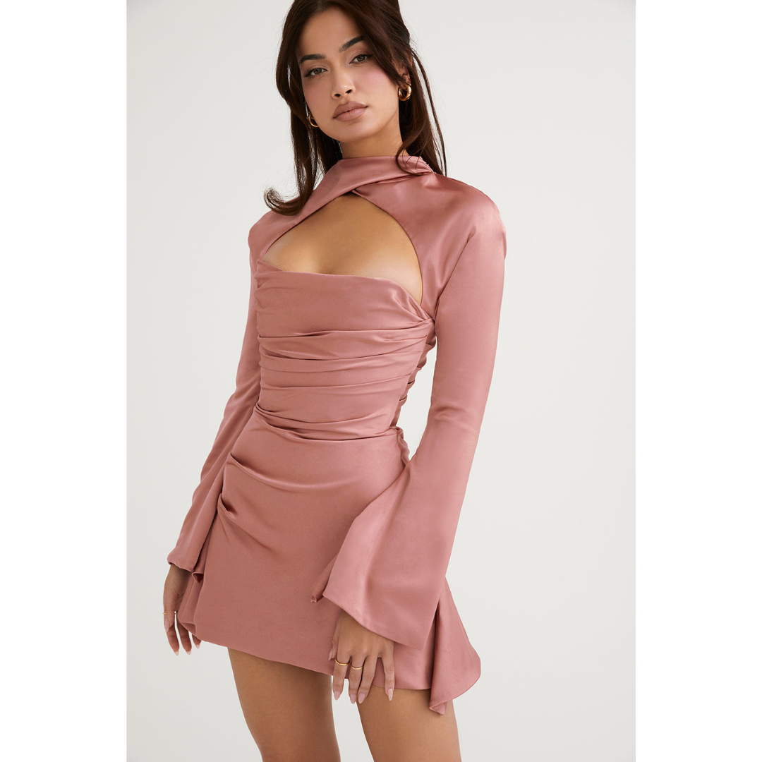 Damen Ausschneiden Langarm Kleid | Mini