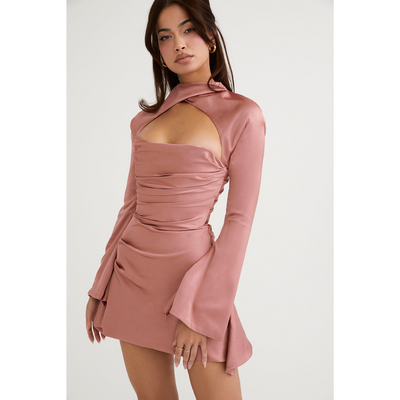 Damen Ausschneiden Langarm Kleid | Mini