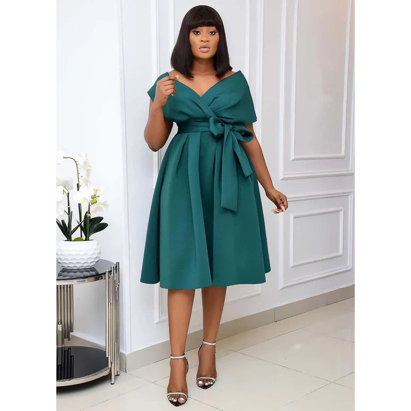 Damen A Linie Kappenärmel Kleid | Mini