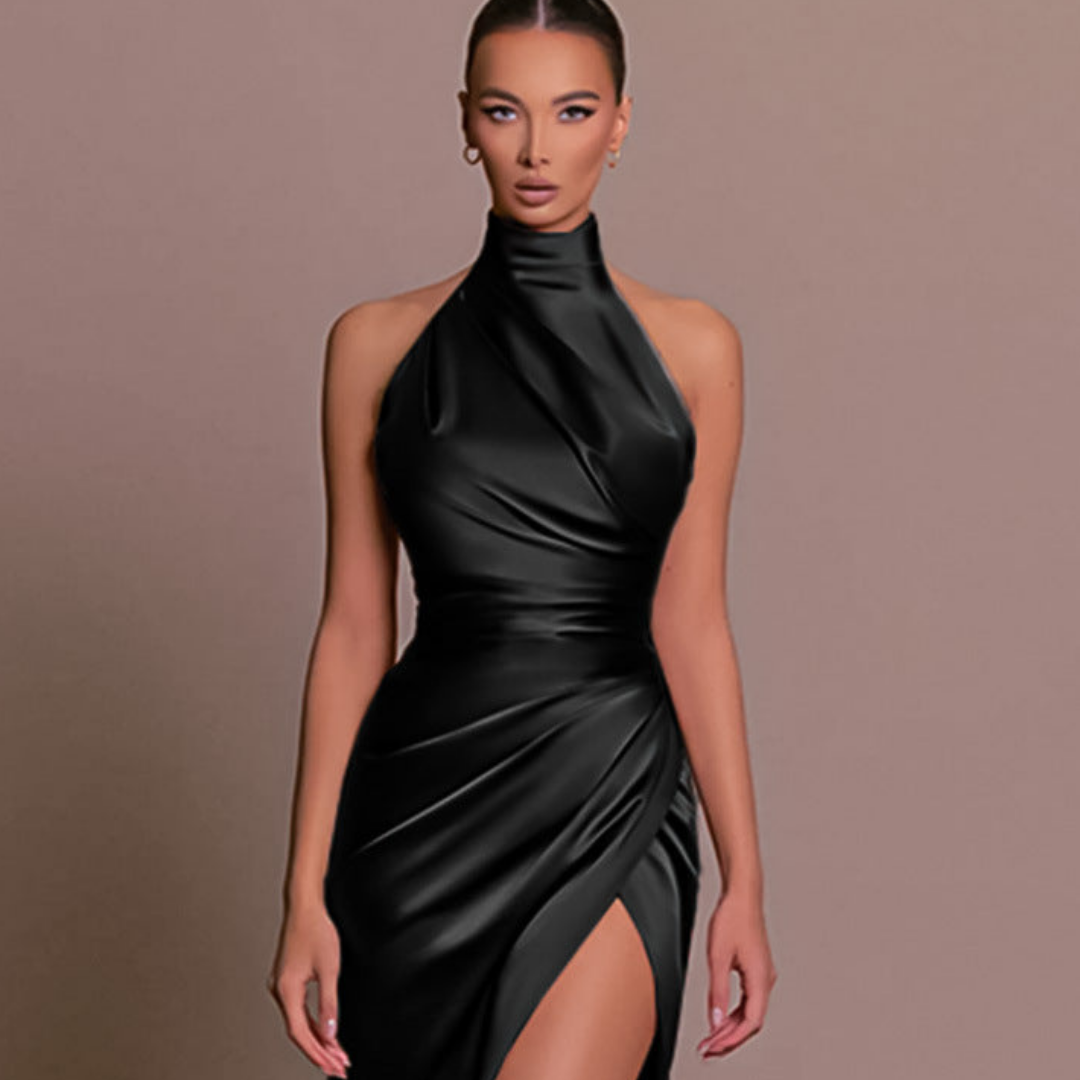 Damen Neckholder Hohem Schlitz Kleid | Maxi
