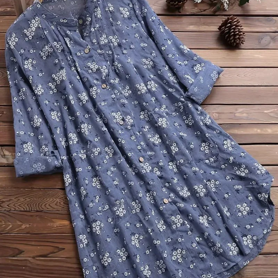 Damen Knopf Daunen Lange Hemd | Blumen