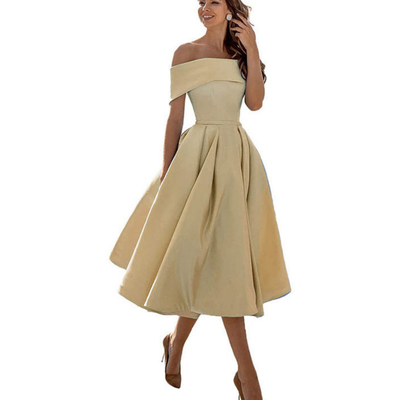 Damen Schulterfreies Plissee Kleid | Midi