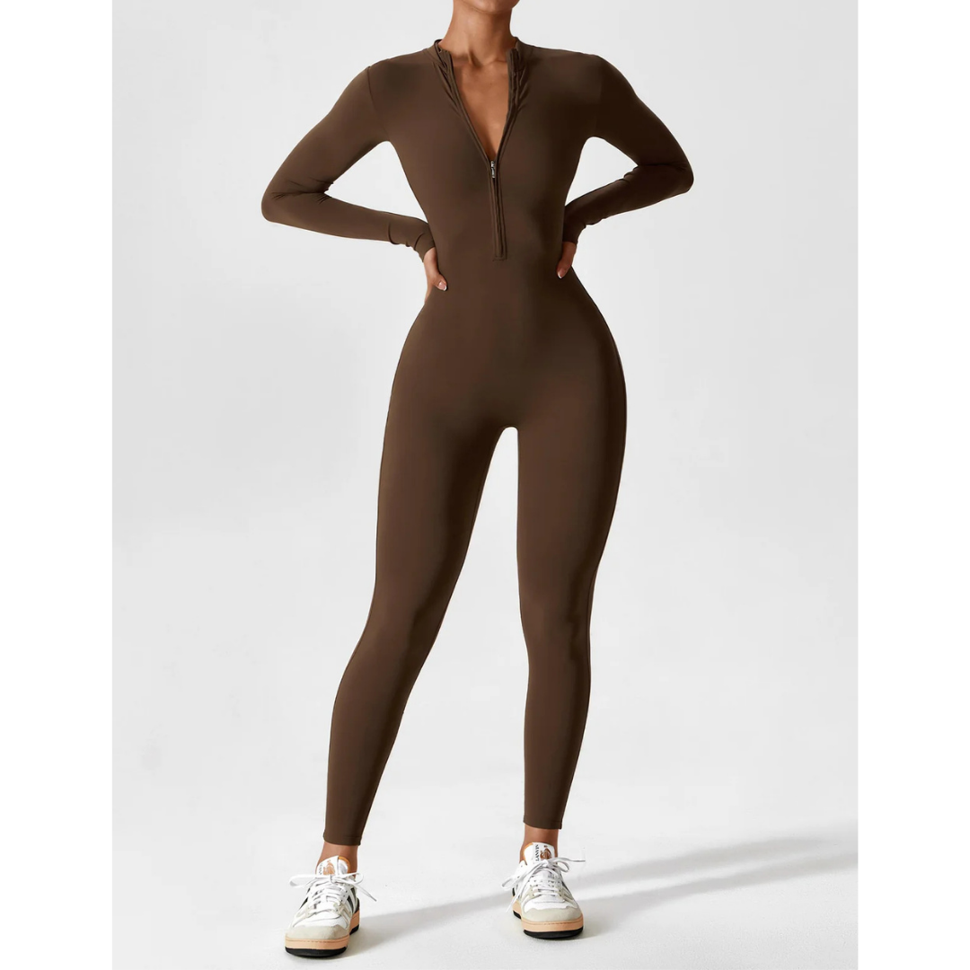 Damen V Ausschnitt Langarm Jumpsuit | Schlanke Passform