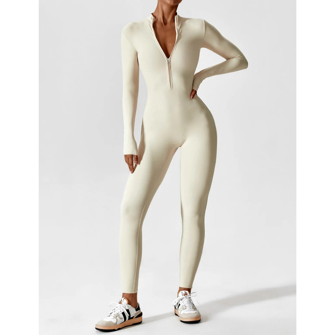 Damen V Ausschnitt Langarm Jumpsuit | Schlanke Passform