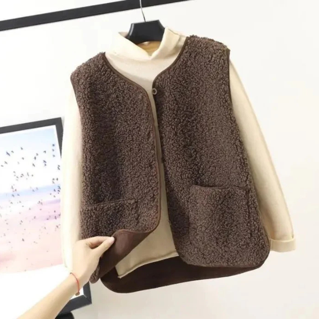 Damen Strick Kurze Weste | Knopf Daunen