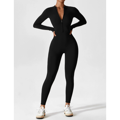 Damen V Ausschnitt Langarm Jumpsuit | Schlanke Passform
