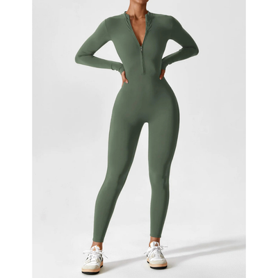 Damen V Ausschnitt Langarm Jumpsuit | Schlanke Passform