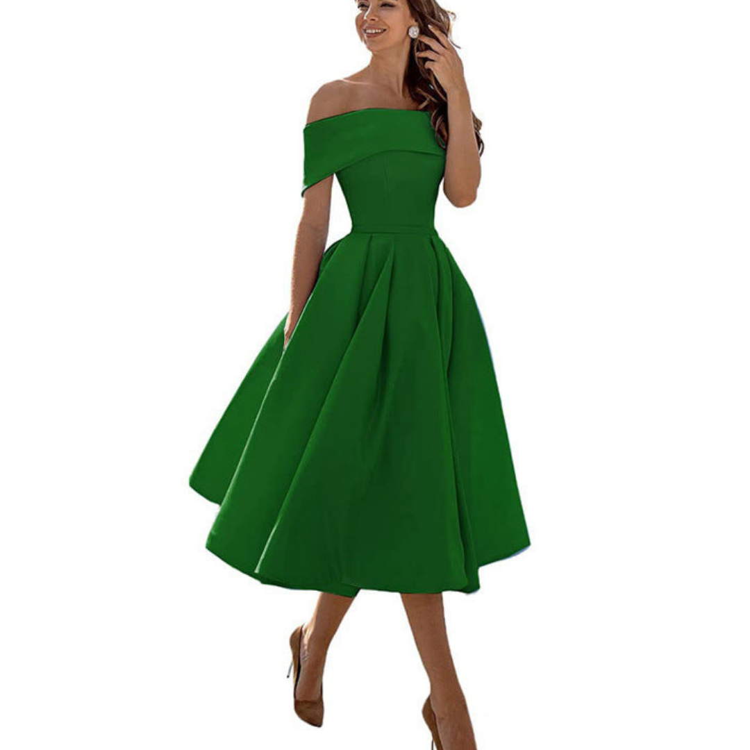 Damen Schulterfreies Plissee Kleid | Midi