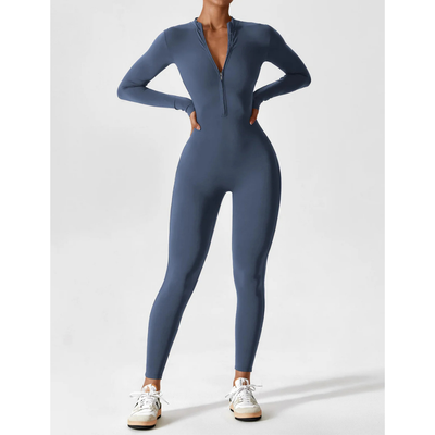 Damen V Ausschnitt Langarm Jumpsuit | Schlanke Passform