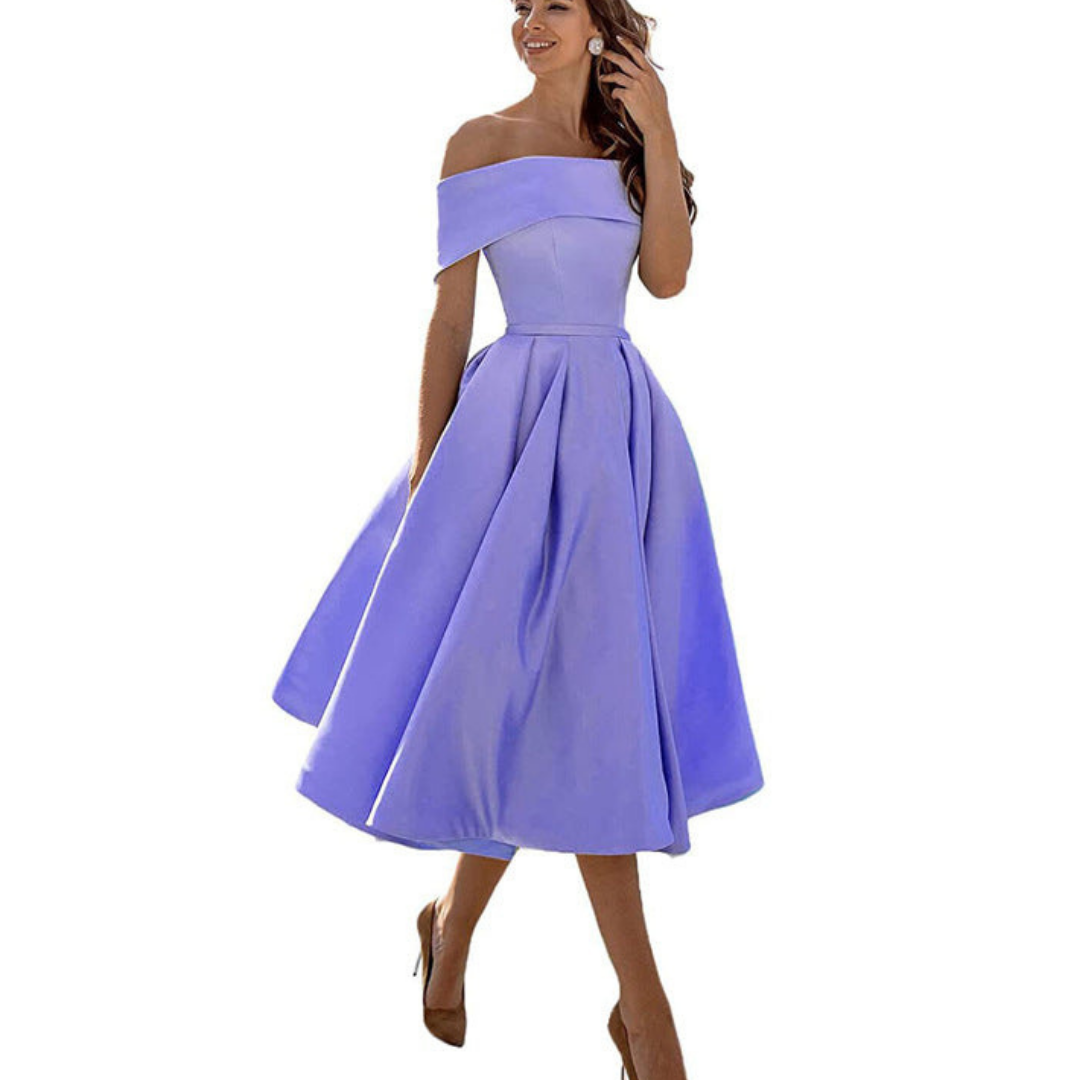 Damen Schulterfreies Plissee Kleid | Midi