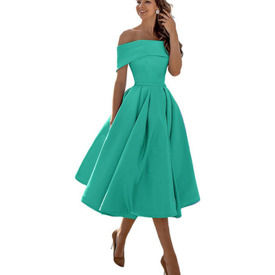 Damen Schulterfreies Plissee Kleid | Midi