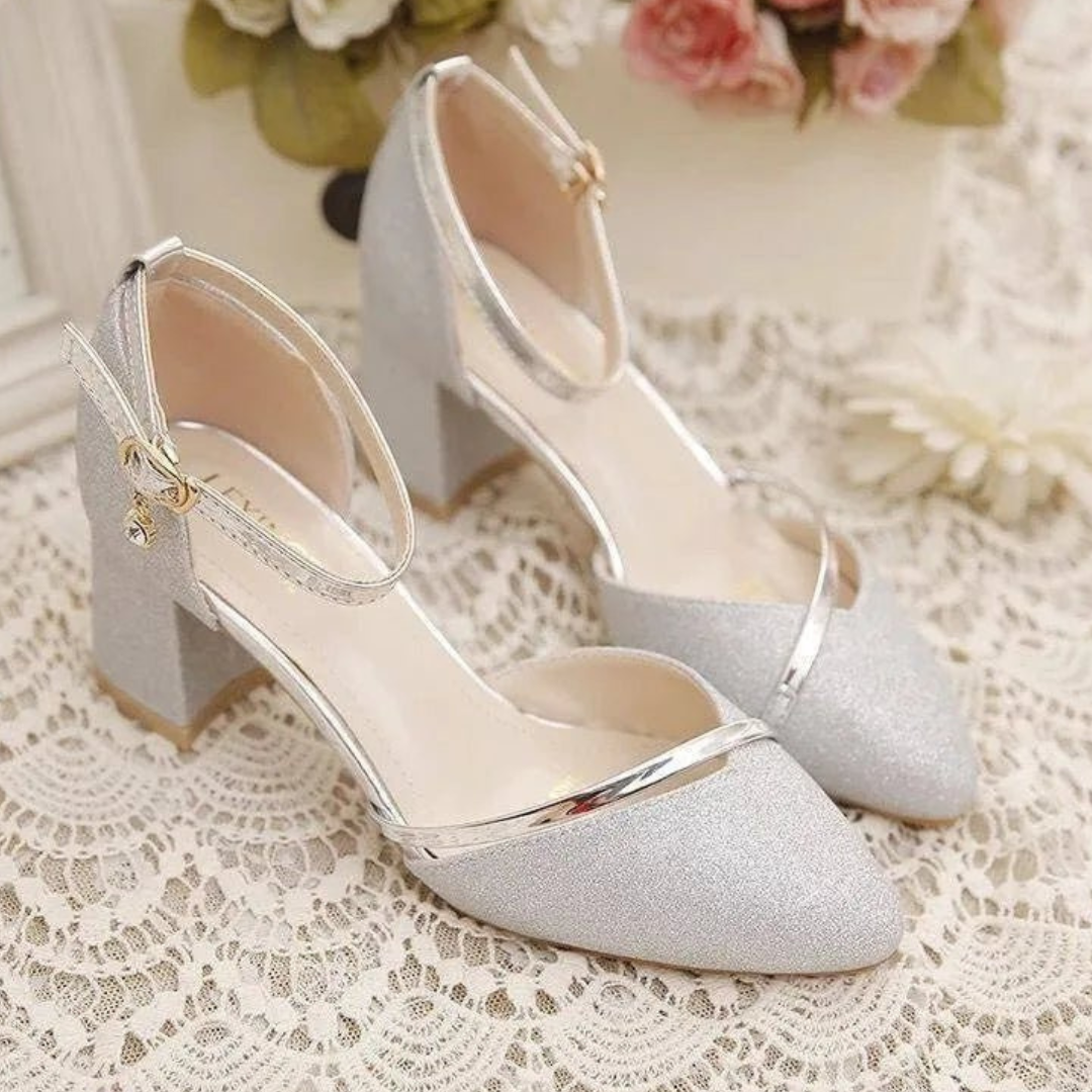 Damen Glitzer Blockabsatz Sandalen | Elegante