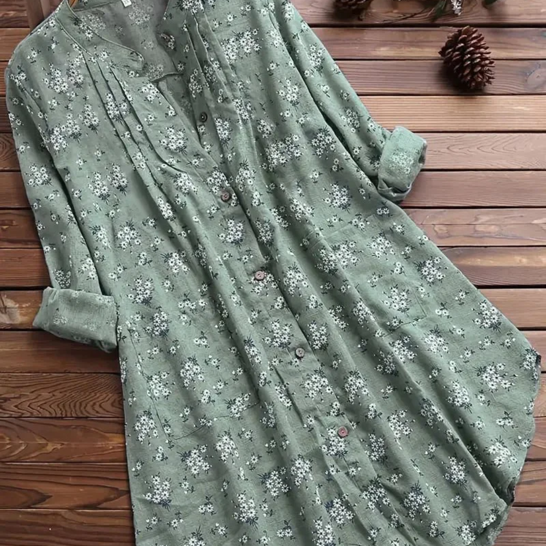 Damen Knopf Daunen Lange Hemd | Blumen