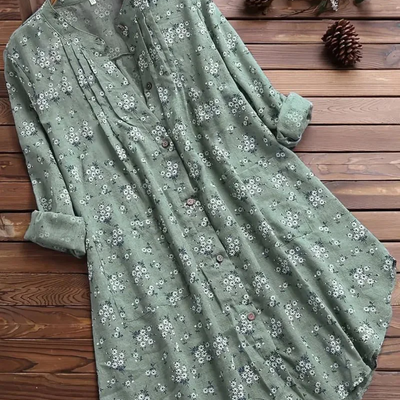 Damen Knopf Daunen Lange Hemd | Blumen