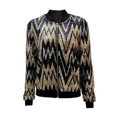 Damen Pailletten Reißverschluss Jacke | Langarm