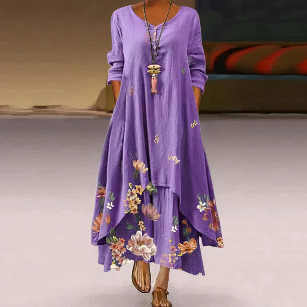 Damen Langarm Blumenmuster Kleid | Maxi