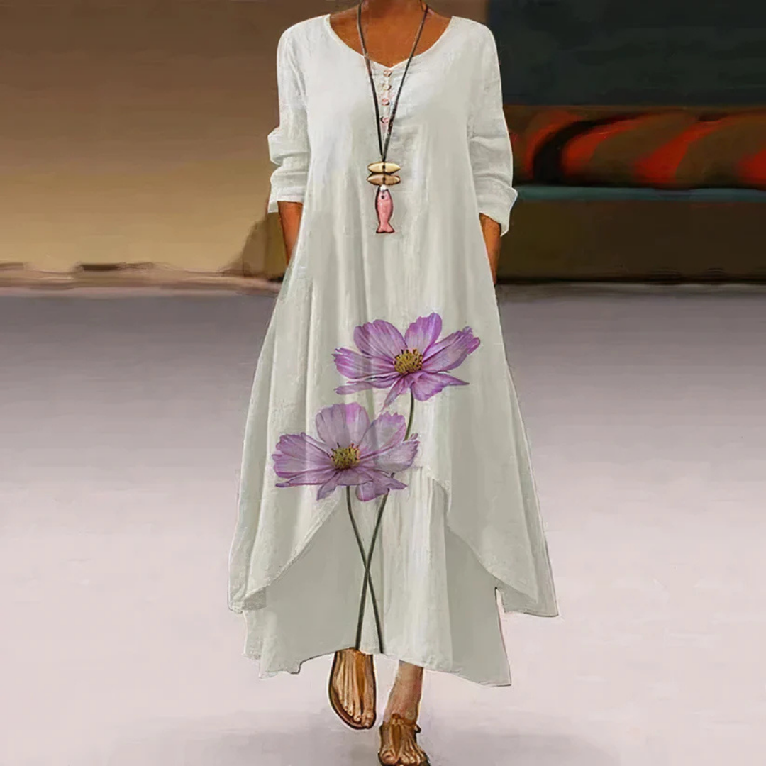Damen Langarm Blumenmuster Kleid | Maxi