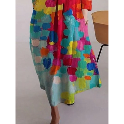 Damen V Ausschnitt Buntes Kleid | Midi