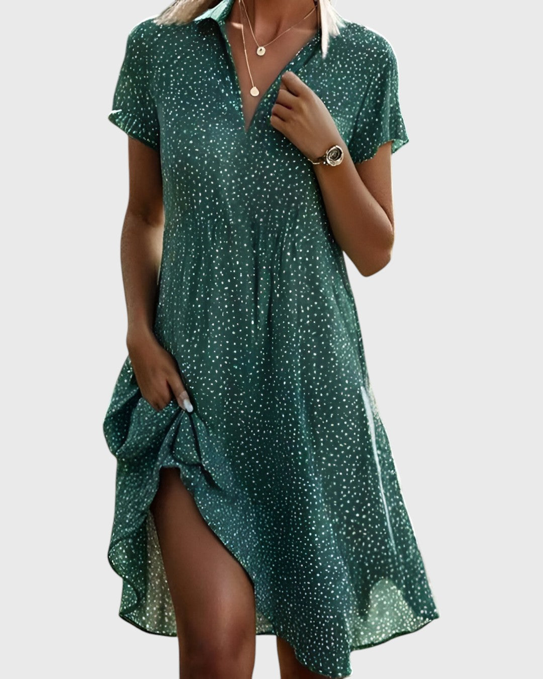 Cléa™ – Leichtes Kleid mit Punkten und schickem Kragen
